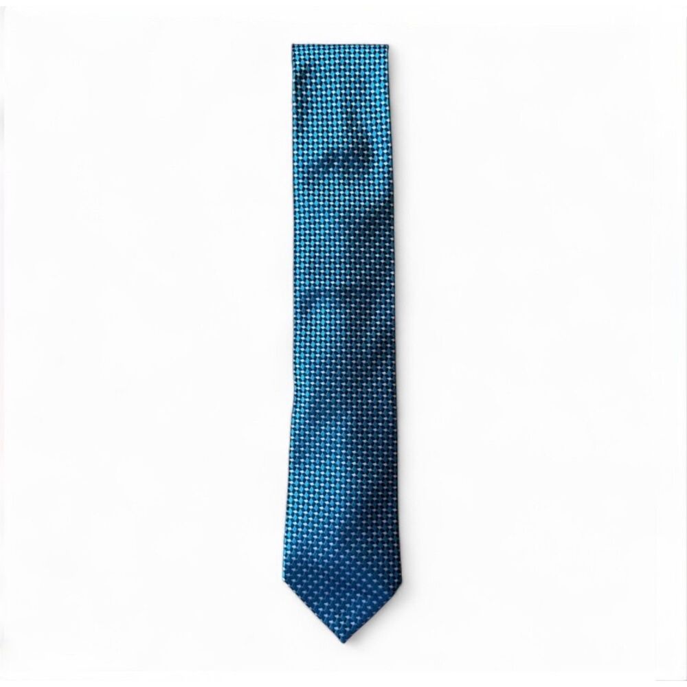 Stafford Men’s Silk Tie - Blue and Navy‎ Micro Check Geometric Weave